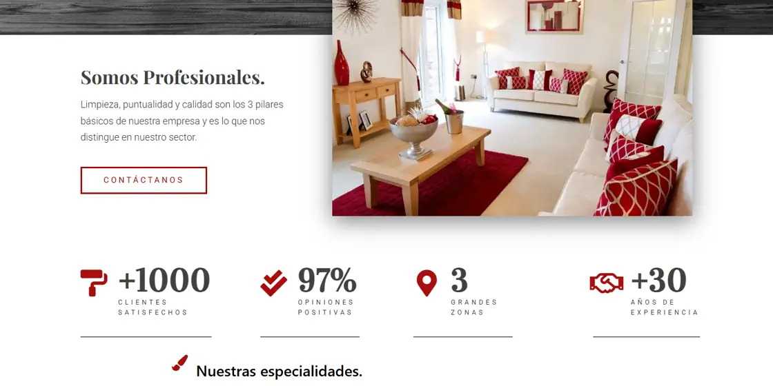 Sección Somos profesionales y métricas de confianza de Pintors Day Colors